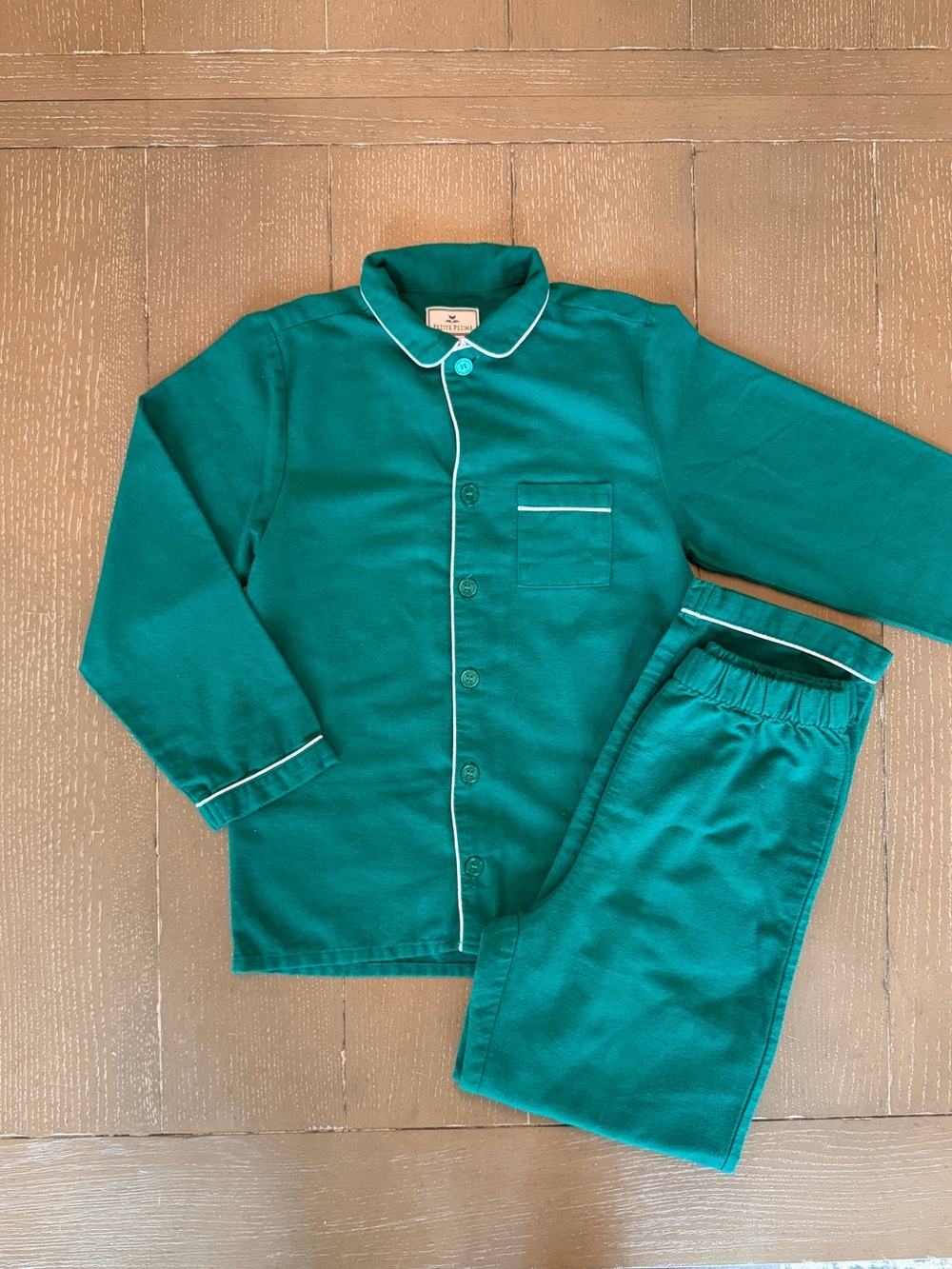 Petite Blume Boys’ Forest Green Flannel 2-Piece Pajama Set • Size 12 (Large)